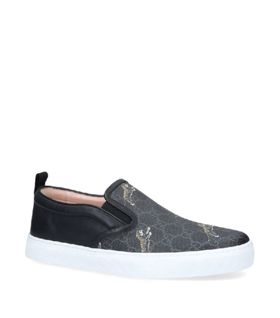 Shop Gucci Leather Dublin Tiger Slip-on Sneakers