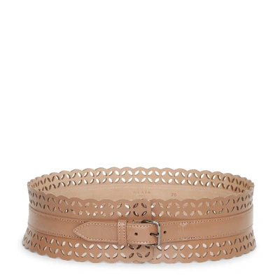 Shop Alaïa Laser Cut Dark Nude Leather Belt