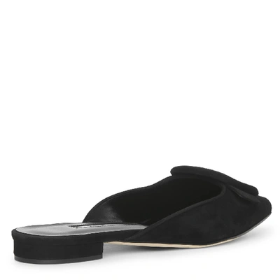 Shop Manolo Blahnik Maysaleflat Black Suede Mule Flats