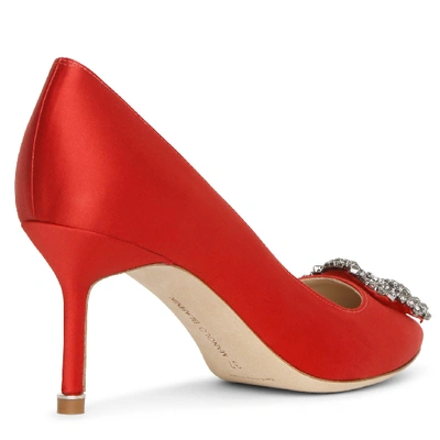 Shop Manolo Blahnik Hangisi 70 Red Satin Pumps