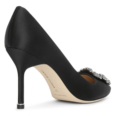 Shop Manolo Blahnik Hangisi 90 Black Satin Pumps