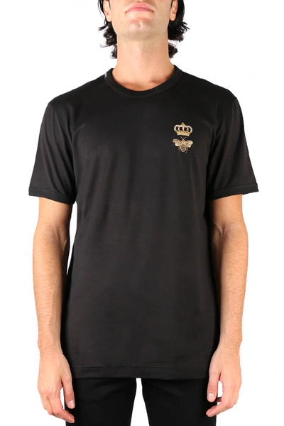 Shop Dolce & Gabbana Black Cotton T-shirt With Crown And Bee Embroidery