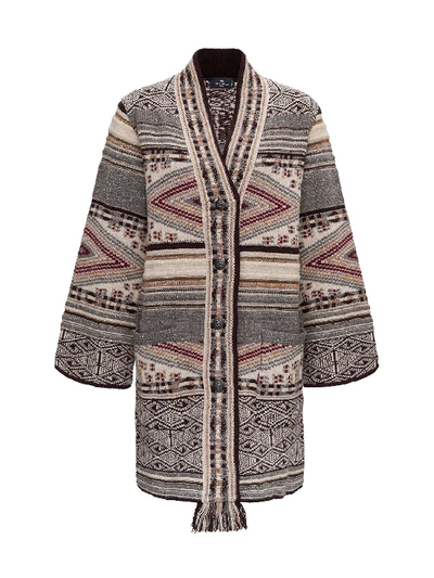 Shop Etro Ikat Cardigan In Silk And Wool In Beige