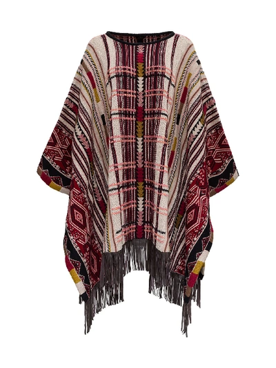 Shop Etro Ikat Jacquard Poncho With Fringes In Multicolor