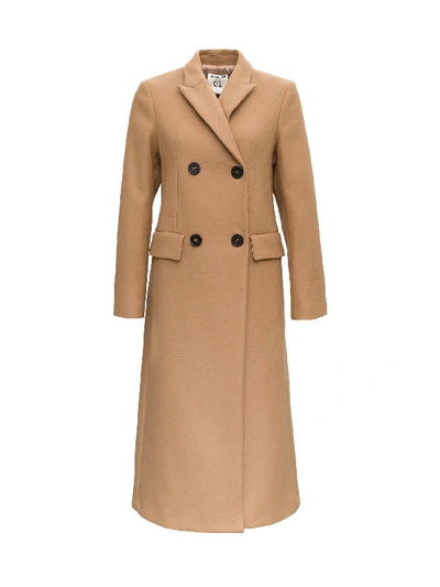 Shop Semicouture Double Breasted Coat In Wool In Beige