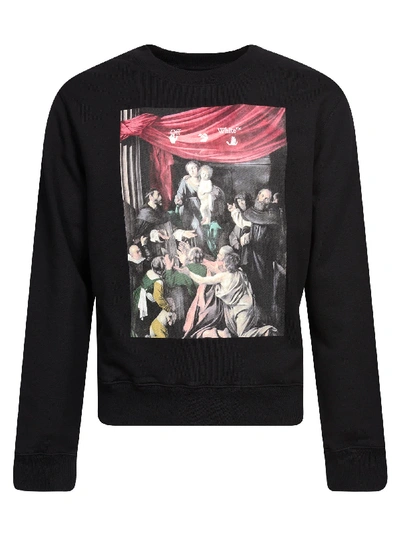 Shop Off-white Caravag Painting Slim Crewneck Sweatshirt In Black