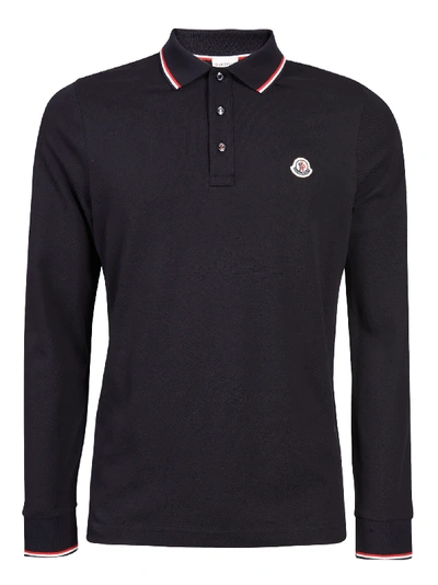 Shop Moncler Long-sleeved Polo Shirt In Blue