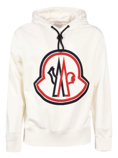 Shop Moncler Logo Front Hoodie In White