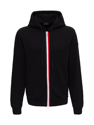 Shop Moncler Zip-up Hoodie With Tricolor Detail In Black