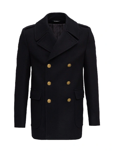 Shop Givenchy Woolen Cloth Peacoat With 4g Buttons In Black