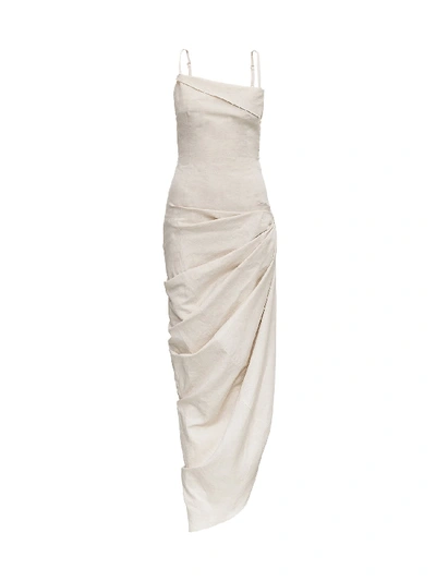 Shop Jacquemus Asymmetrical Dress La Robe Saudade In Beige