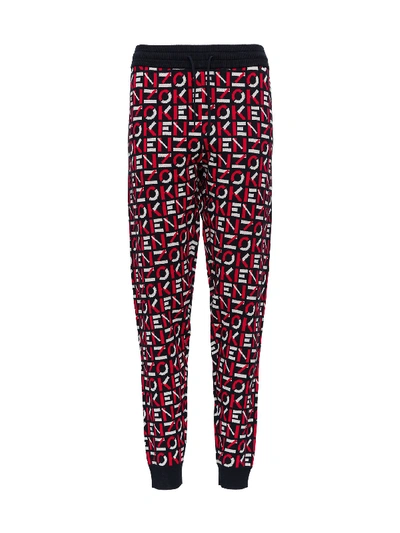 Shop Kenzo Allover Logo Joggers In Jacquard Knit In Red
