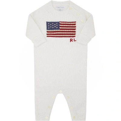 Shop Ralph Lauren Ivory Babygrow For Babykids With Iconic Flag