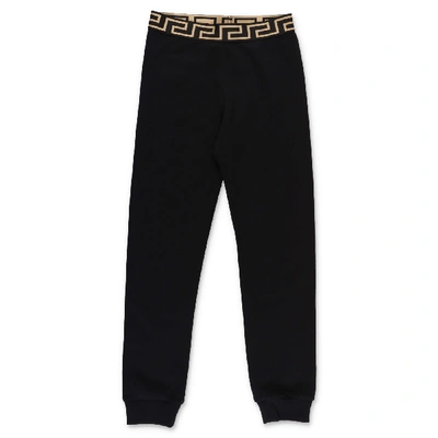 Young Versace Waistband-logo Track Pants In Nero