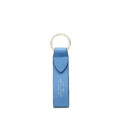 Shop Smythson Keyring With Leather Strap In Panama In Nile Blue