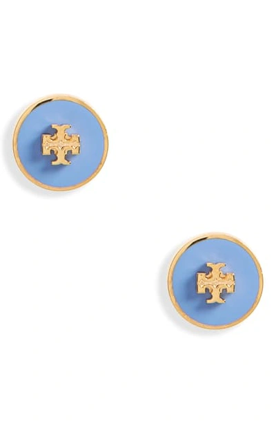 Shop Tory Burch Kira Enamel Circle Stud Earrings In Tory Gold / Himalaya Blue