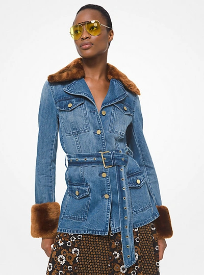 Michael Kors Faux Fur Trim Denim Utility Jacket