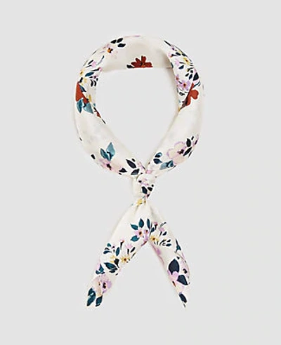 Shop Ann Taylor Floral Silk Little Scarf In Winter White