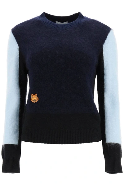 Shop Kenzo Colour-block Mohair Wool Sweater In Blue,light Blue