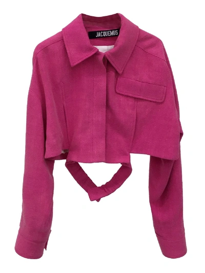 Shop Jacquemus Pink Linen-blend Cropped Top
