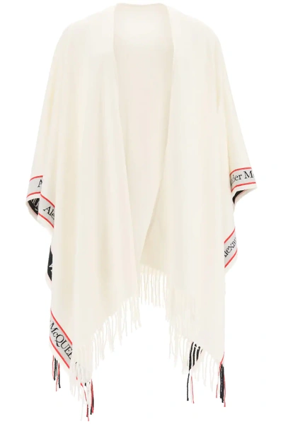 Shop Alexander Mcqueen Cape With Jacquard Logo In White