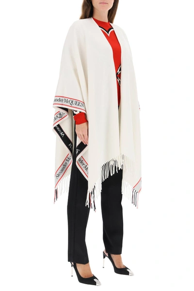 Shop Alexander Mcqueen Cape With Jacquard Logo In White