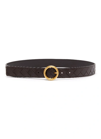 Shop Bottega Veneta Intrecciato Leather Belt In Brown