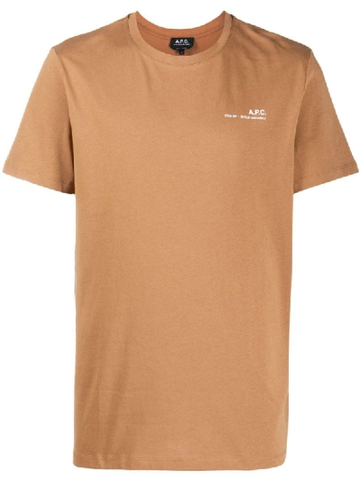 Shop Apc Logo-print T-shirt In Brown