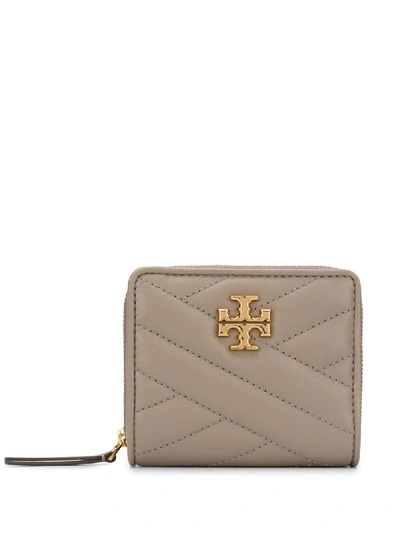 Shop Tory Burch Quilted Leather Wallet In Grey