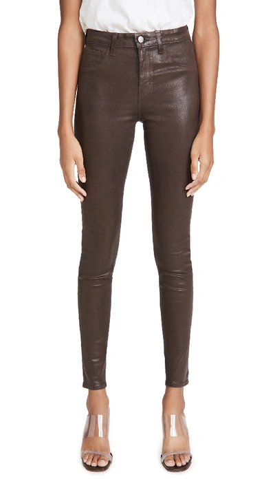 Shop L Agence Marguerite High Rise Skinny Jeans In Cocoa Coated