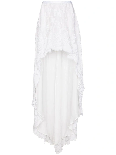 Shop Loveshackfancy Halsey Asymmetric Lace Skirt In White
