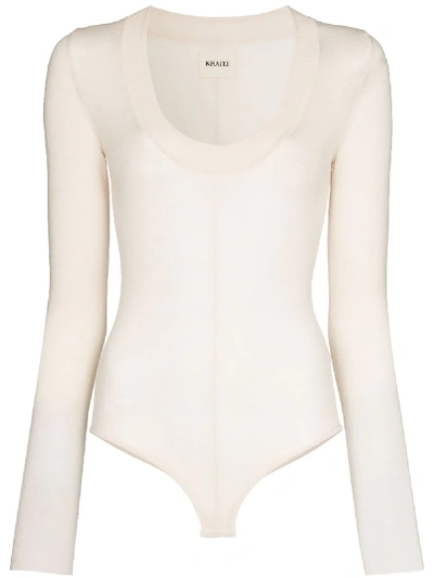 Shop Khaite Clover Scoop Neck Bodysuit In Neutrals