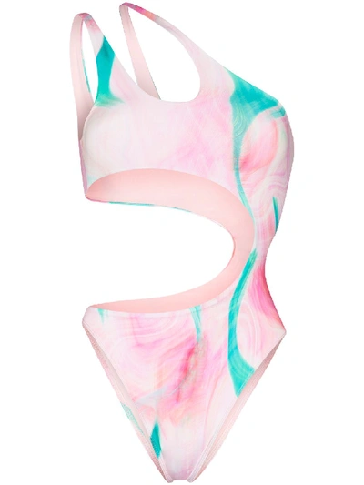 Shop Frankies Bikinis Makie Asymmetric Swimsuit In Pink