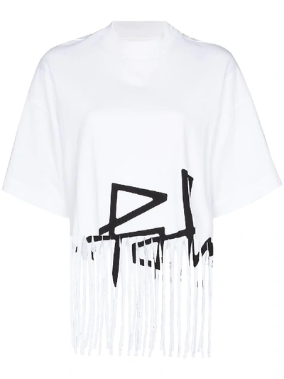 Shop Palm Angels Logo-print Fringed T-shirt In White