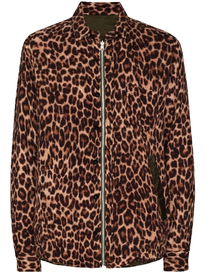 Shop Sacai Leopard-print Zip-up Shirt In Brown
