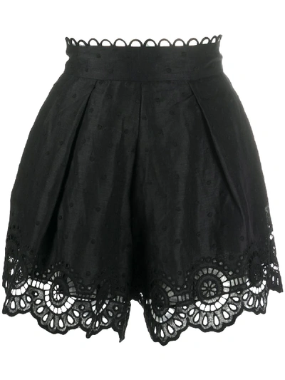 Shop Zimmermann Lace-hem High Rise Shorts In Black