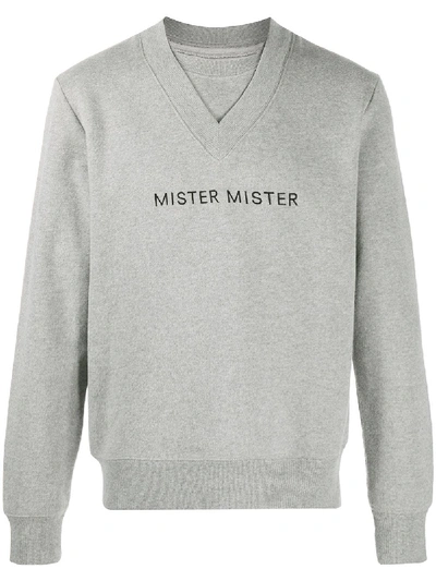 Shop Viktor & Rolf Mister Embroidered V-neck Sweatshirt In Grey