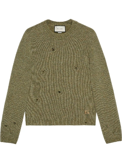 Shop Gucci Square G Felted Wool Jumper In Green