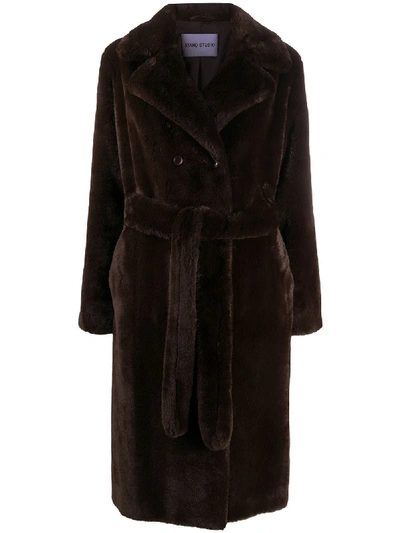 Shop Stand Studio Faustine Belted Coat In Brown