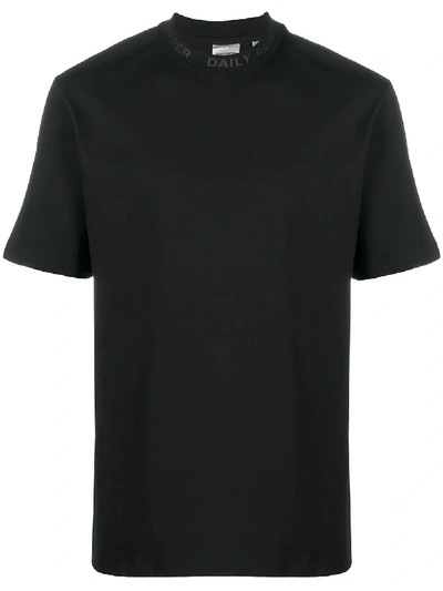 Shop Daily Paper Mock-neck Boxy T-shirt In Black