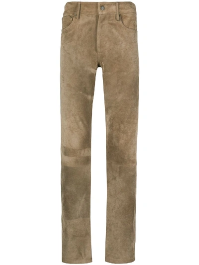 Shop Golden Goose Suede Straight-leg Trousers In Neutrals