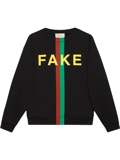 Shop Gucci Fake/not Print Organic-cotton Sweatshirt In Black