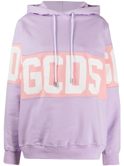 Shop Gcds Colour-block Hooded Logo Sweatshirt In Purple