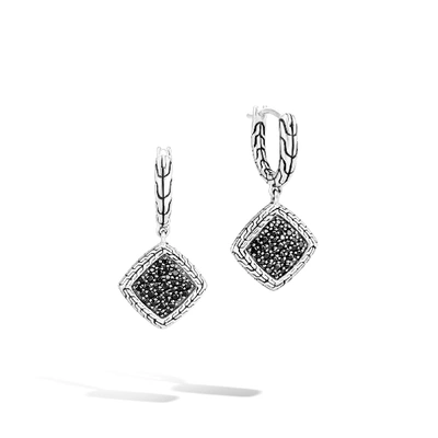 John Hardy Carved Chain Drop Earring With Black Spinel In White Diamond