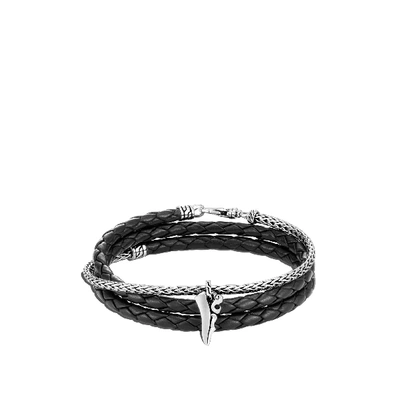 Shop John Hardy Keris Dagger Leather Triple Wrap Bracelet In Silver