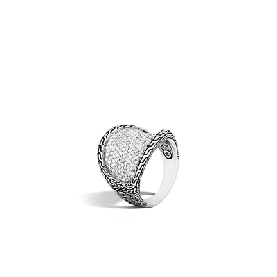 John Hardy Classic Chain Silver Diamond Pave Saddle Ring In White Diamond