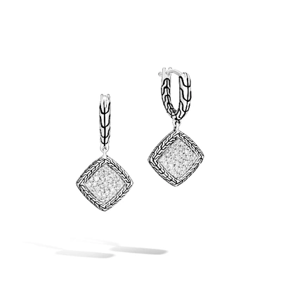 John Hardy Sterling Silver Classic Chain Diamond Pave Drop Earrings In White Diamond