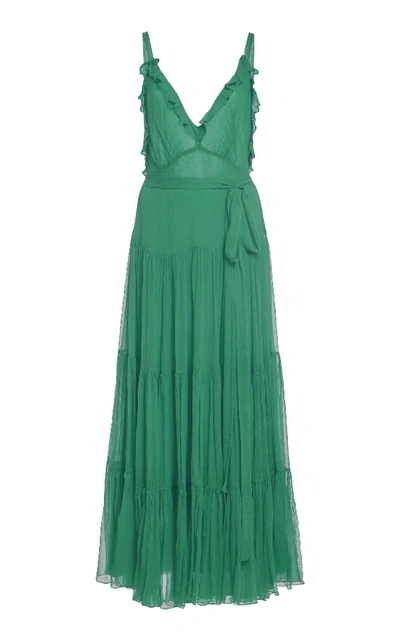Shop Alexis Tasha Ruffled Tiered Chiffon Maxi Dress In Green