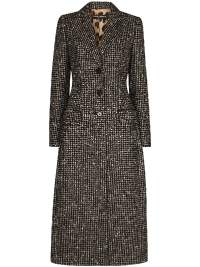 Shop Dolce & Gabbana Single-breasted Houndstooth Coat In Brown