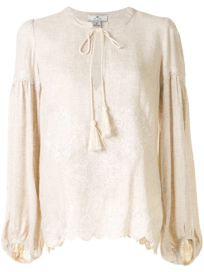 Shop We Are Kindred Tie-neck Jacquard Blouse In Metallic